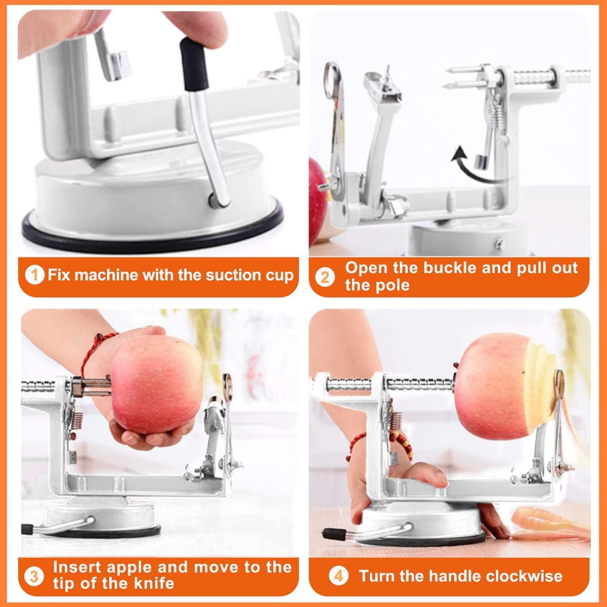 Apple Peeler Corer, Long lasting Chrome Cast Magnesium Alloy Apple Peeler Slicer Corer with Stainless Steel Blades and Powerful Suction Base for Apples and Potatoes(Red)