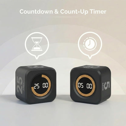 Pomodoro Timer Visual - Productivity Pomodoro Cube, 5/10/25/50 Min Countdown & Countup, Silent – Ideal for Work Study Cook Workout Kitchen School Classroom Office ADHD Gift Kids (1, Black)
