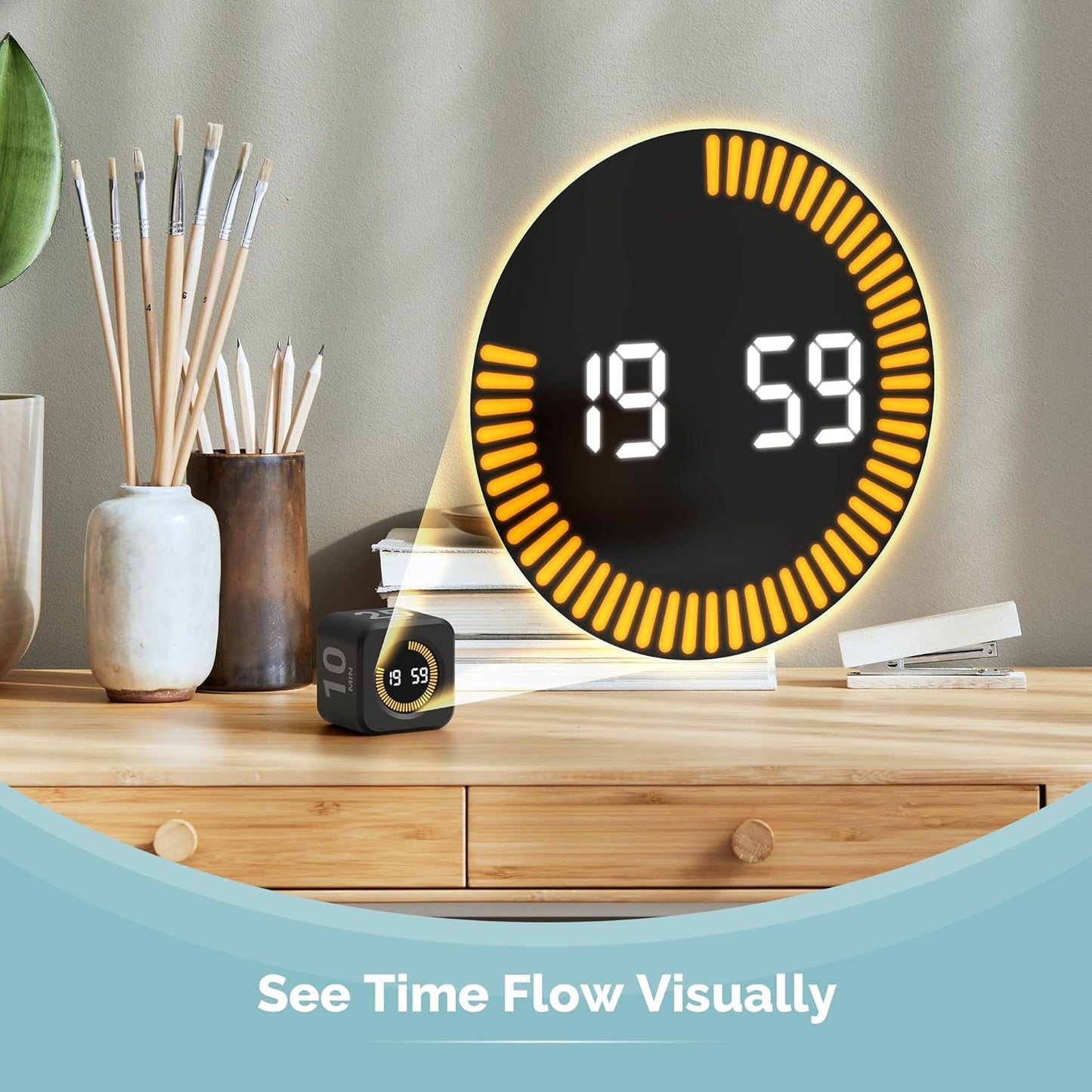 Pomodoro Timer Visual - Productivity Pomodoro Cube, 5/10/25/50 Min Countdown & Countup, Silent – Ideal for Work Study Cook Workout Kitchen School Classroom Office ADHD Gift Kids (1, Black)