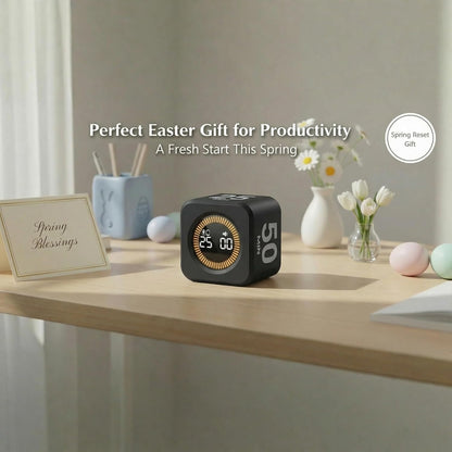 Pomodoro Timer Visual - Productivity Pomodoro Cube, 5/10/25/50 Min Countdown & Countup, Silent – Ideal for Work Study Cook Workout Kitchen School Classroom Office ADHD Gift Kids (1, Black)