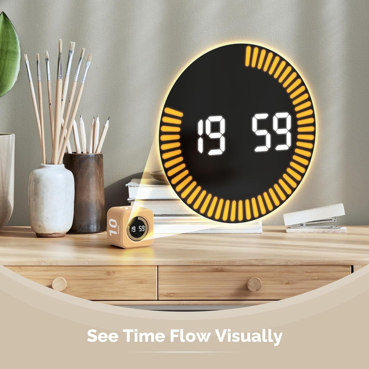 Pomodoro Timer Visual - Productivity Pomodoro Cube, 5/10/25/50 Min Countdown & Countup, Silent – Ideal for Work Study Cook Workout Kitchen School Classroom Office ADHD Gift Kids (1, Black)