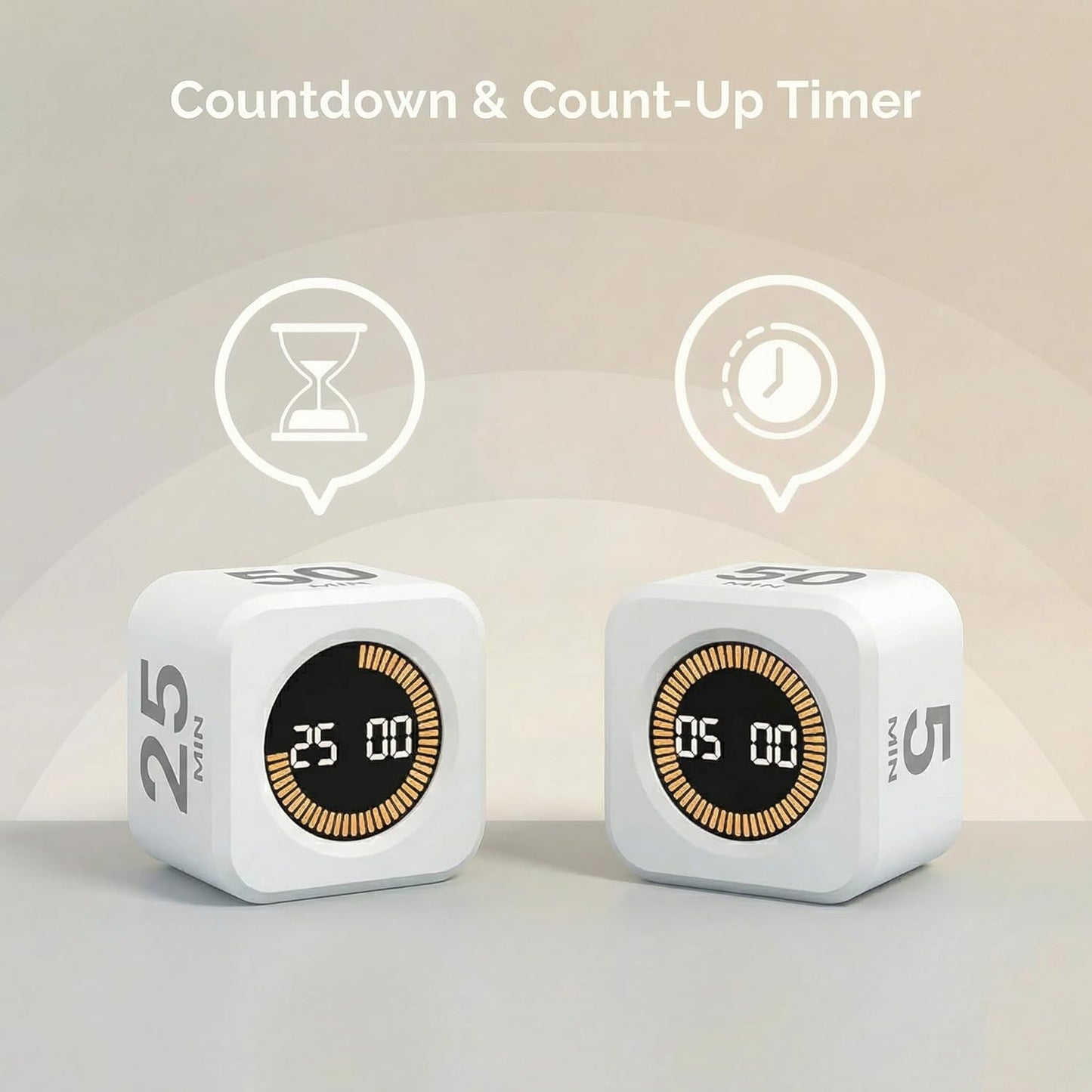 Pomodoro Timer Visual - Productivity Pomodoro Cube, 5/10/25/50 Min Countdown & Countup, Silent – Ideal for Work Study Cook Workout Kitchen School Classroom Office ADHD Gift Kids (1, Black)