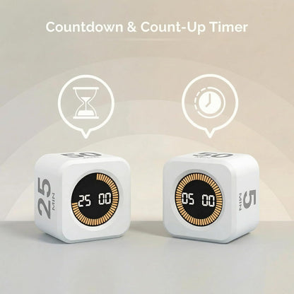 Pomodoro Timer Visual - Productivity Pomodoro Cube, 5/10/25/50 Min Countdown & Countup, Silent – Ideal for Work Study Cook Workout Kitchen School Classroom Office ADHD Gift Kids (1, Black)