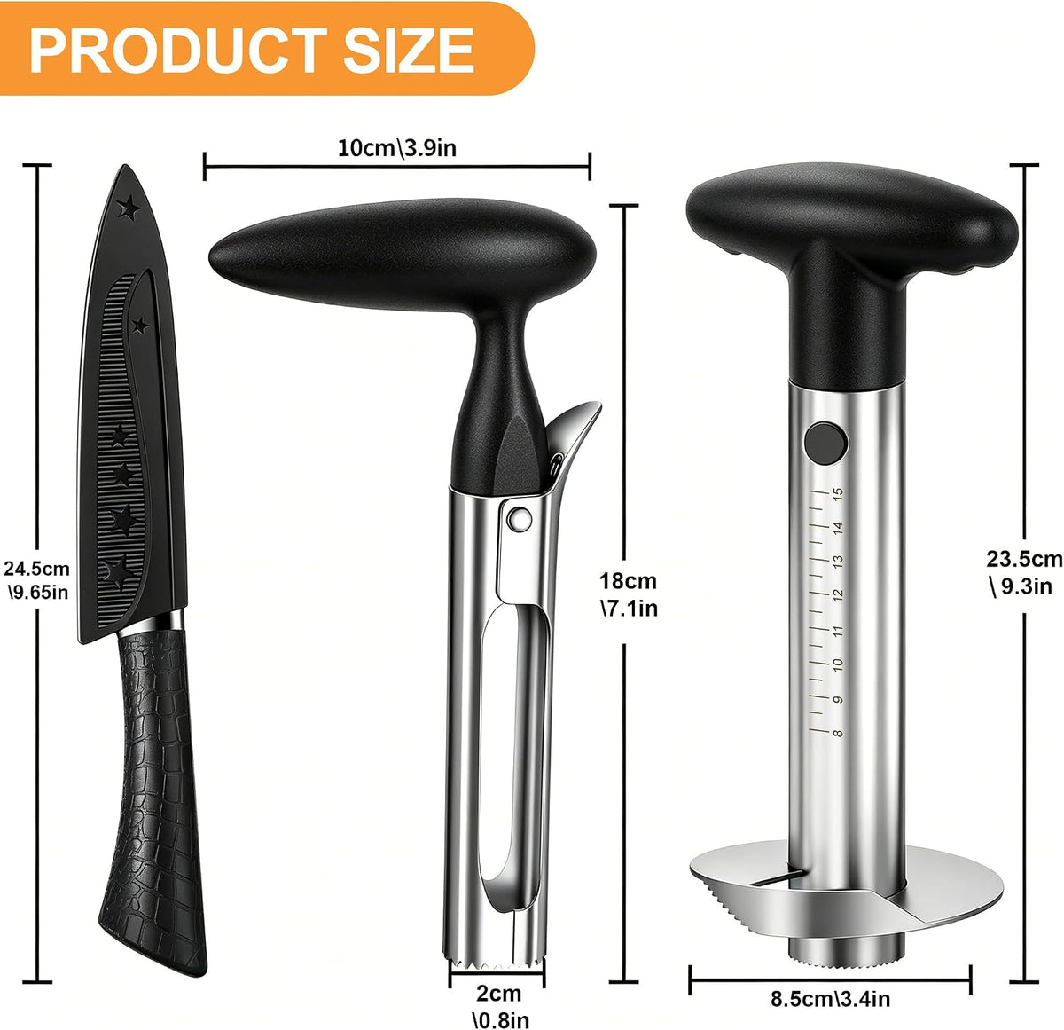 Pineapple Corer and Slicer, Stainless Steel Pineapple Cutter and Corer, Upgraded Pineapple Peeler and Apple Corer Tool with Pineapple Core Remover for Corer Tool Kitchen (Black)