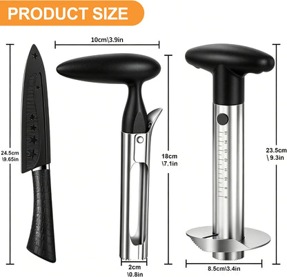 Pineapple Corer and Slicer, Stainless Steel Pineapple Cutter and Corer, Upgraded Pineapple Peeler and Apple Corer Tool with Pineapple Core Remover for Corer Tool Kitchen (Black)