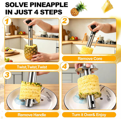 Pineapple Corer and Slicer, Stainless Steel Pineapple Cutter and Corer, Upgraded Pineapple Peeler and Apple Corer Tool with Pineapple Core Remover for Corer Tool Kitchen (Black)