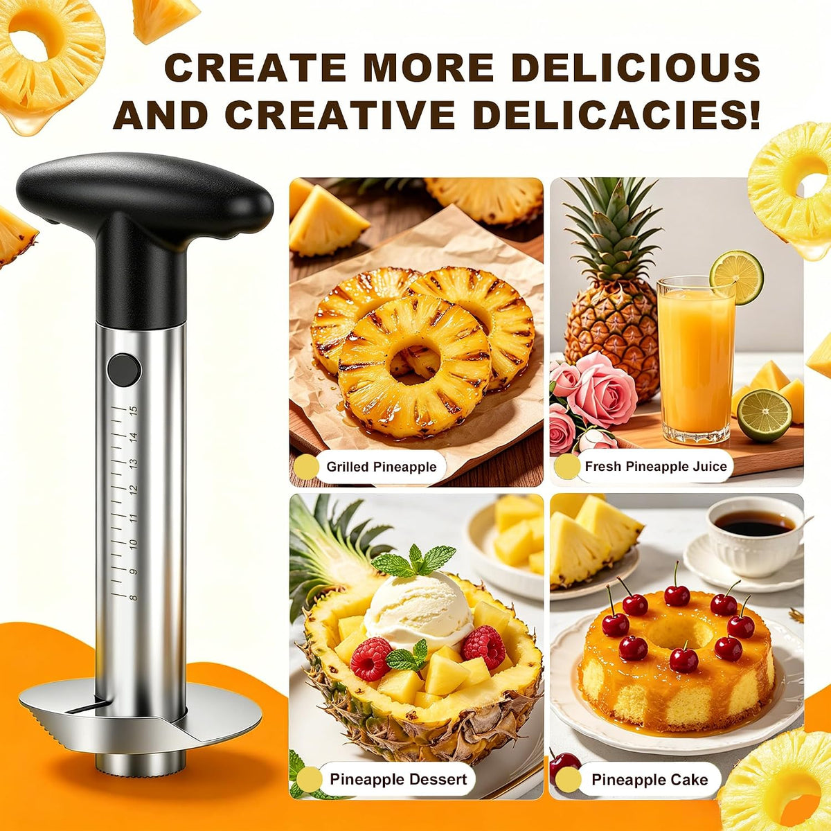 Pineapple Corer and Slicer, Stainless Steel Pineapple Cutter and Corer, Upgraded Pineapple Peeler and Apple Corer Tool with Pineapple Core Remover for Corer Tool Kitchen (Black)