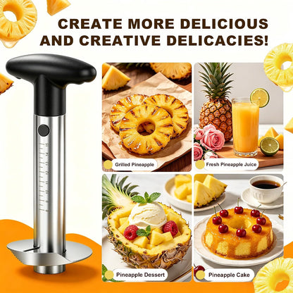 Pineapple Corer and Slicer, Stainless Steel Pineapple Cutter and Corer, Upgraded Pineapple Peeler and Apple Corer Tool with Pineapple Core Remover for Corer Tool Kitchen (Black)