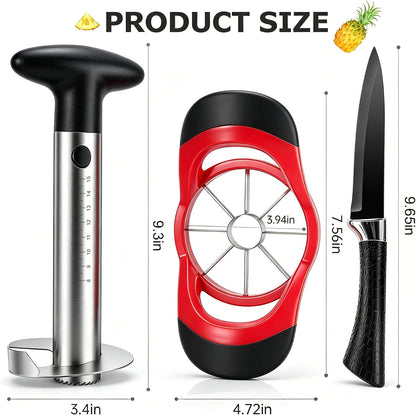 Pineapple Corer and Slicer, Stainless Steel Pineapple Cutter and Corer, Upgraded Pineapple Peeler and Apple Corer Tool with Pineapple Core Remover for Corer Tool Kitchen (Black)