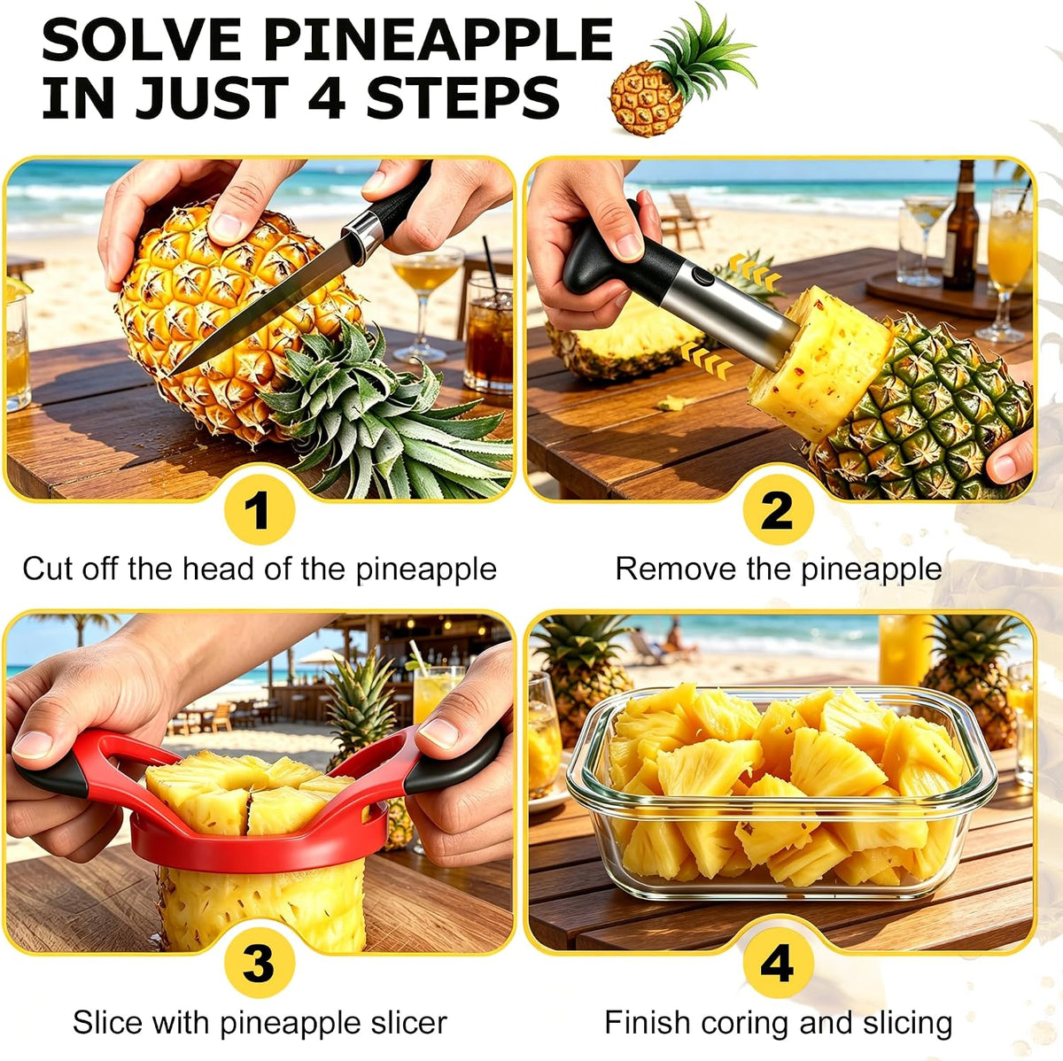 Pineapple Corer and Slicer, Stainless Steel Pineapple Cutter and Corer, Upgraded Pineapple Peeler and Apple Corer Tool with Pineapple Core Remover for Corer Tool Kitchen (Black)