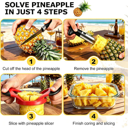 Pineapple Corer and Slicer, Stainless Steel Pineapple Cutter and Corer, Upgraded Pineapple Peeler and Apple Corer Tool with Pineapple Core Remover for Corer Tool Kitchen (Black)