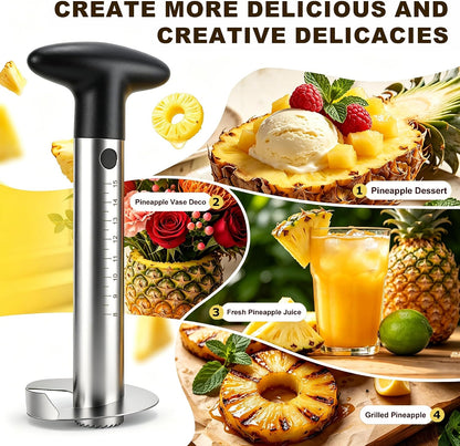 Pineapple Corer and Slicer, Stainless Steel Pineapple Cutter and Corer, Upgraded Pineapple Peeler and Apple Corer Tool with Pineapple Core Remover for Corer Tool Kitchen (Black)