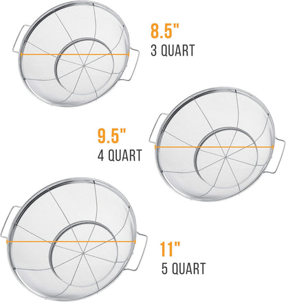 Set of 3 Stainless Steel Colander Strainers Net Baskets 5, 4, & 3-Quart - Colander with Handles & Resting Base - Stainless Steel Sieve, Mesh Strainers and Colanders for Kitchen
