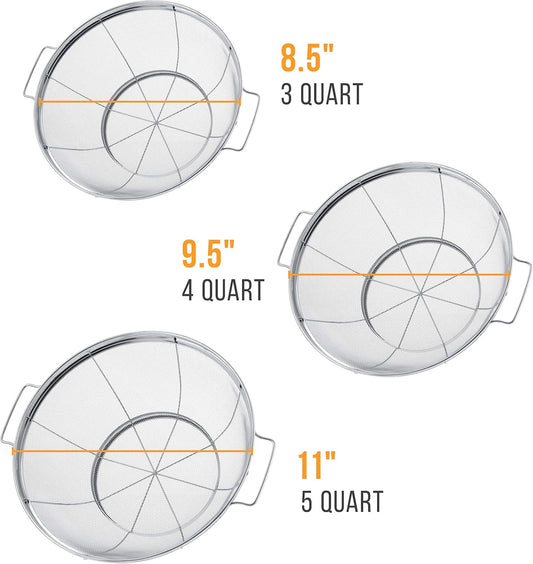 Set of 3 Stainless Steel Colander Strainers Net Baskets 5, 4, & 3-Quart - Colander with Handles & Resting Base - Stainless Steel Sieve, Mesh Strainers and Colanders for Kitchen