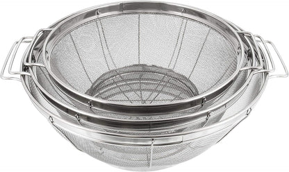 Set of 3 Stainless Steel Colander Strainers Net Baskets 5, 4, & 3-Quart - Colander with Handles & Resting Base - Stainless Steel Sieve, Mesh Strainers and Colanders for Kitchen