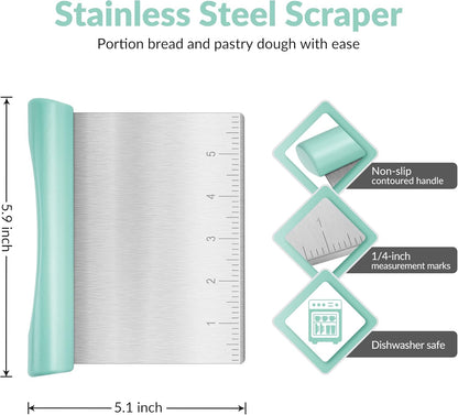 Bench Scraper, Stainless Steel Dough Scraper, Pastry Scraper, Pizza and Dough Cutter Multi-Purpose Scraper/Chopper, Pizza Cutter Food Chopper Baking Supplies Kitchen Gadgets, Black