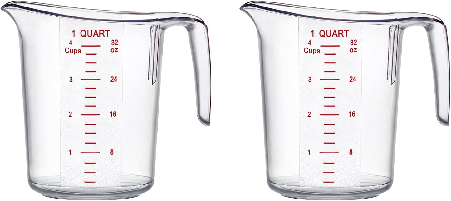 Melissa - 32-Ounce Plastic Measuring Pitcher (2-Pack), 4-Cup (1-Quart) Food-Grade Measuring Jug, Unbreakable, Stackable, Dishwasher-Safe, Great for Oil, Vinegar, Flour, and More