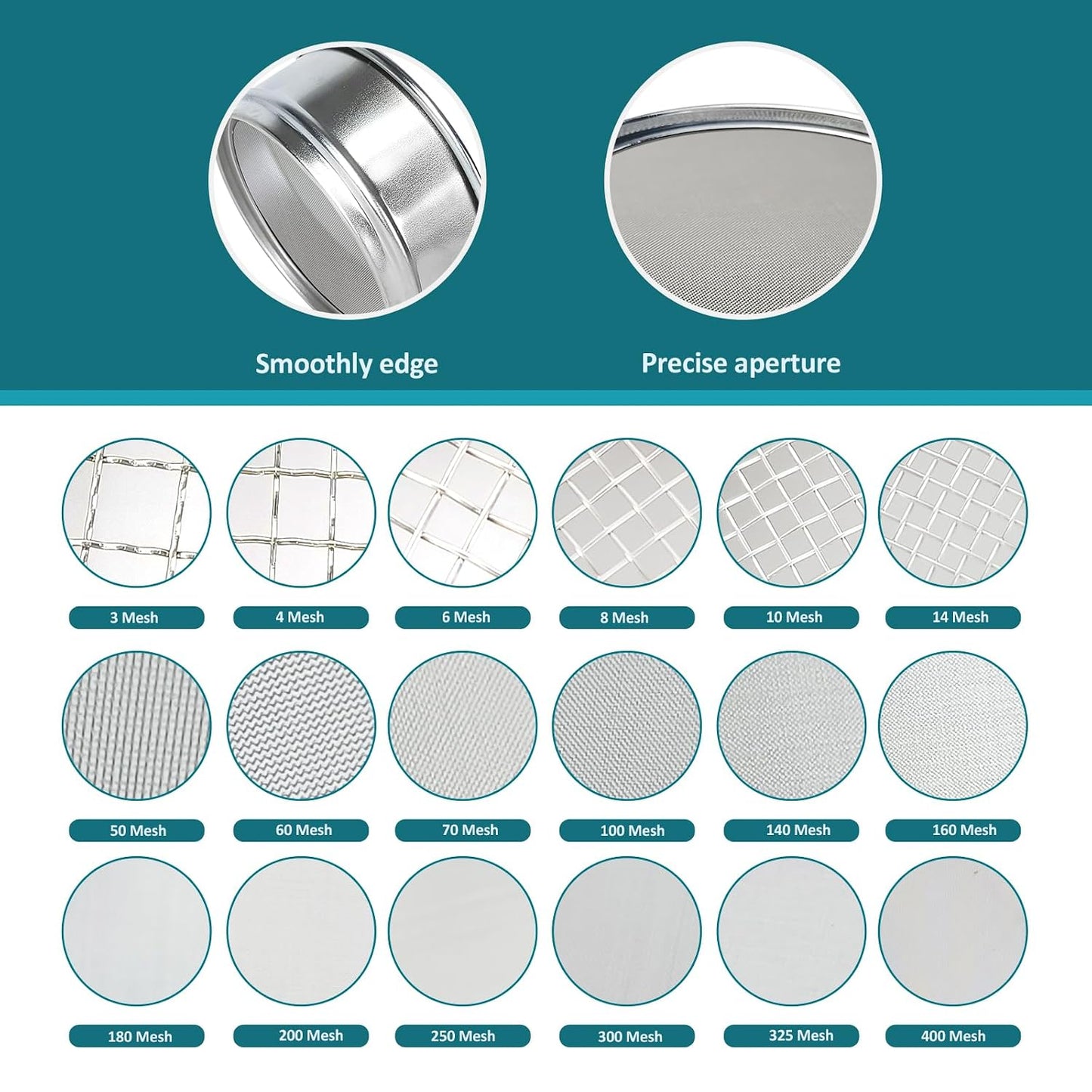 304 Stainless Steel Mesh Lab Sieve, 325 Mesh (0.045mm) Aperture Test Sieve, 4inch(10cm) Economy Standard Analysis Sample Test Sieves for Industrial Laboratory Homes - Colors B