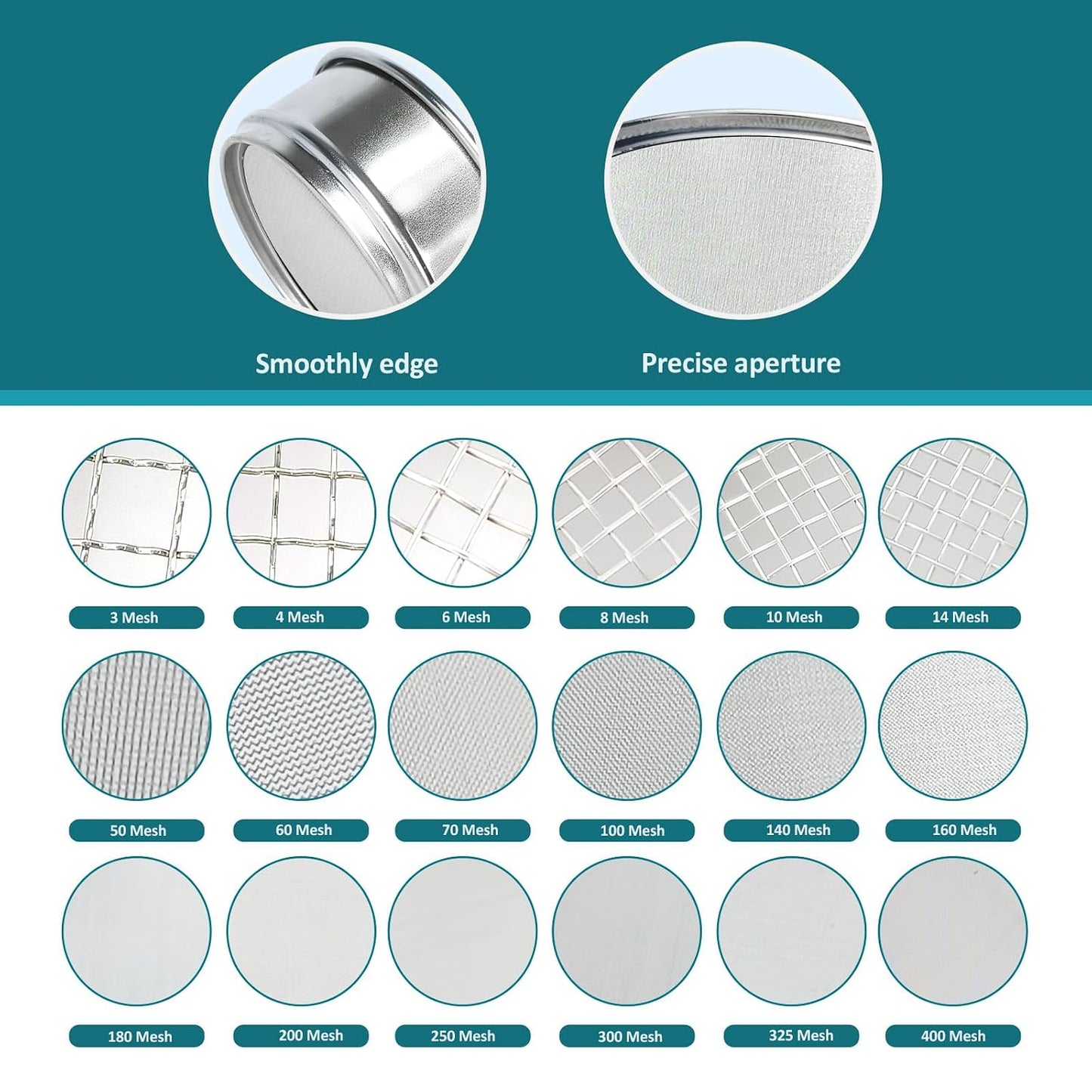 304 Stainless Steel Mesh Lab Sieve, 325 Mesh (0.045mm) Aperture Test Sieve, 4inch(10cm) Economy Standard Analysis Sample Test Sieves for Industrial Laboratory Homes - Colors B