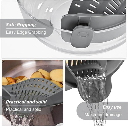Silicone clip-on strainer for all pots and pans, clip-on food strainer for meat, vegetables, fruits and pasta strainer, heat resistant, kitchen gadget, colander (2)