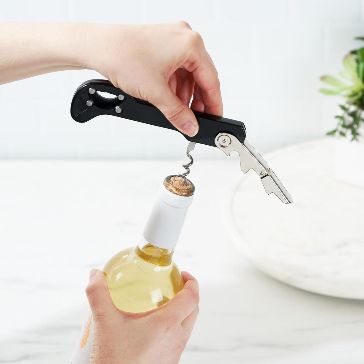 Recoil Waiters Corkscrew Wine Opener, Durable Stainless Steel with Built-in Bottle Opener and 4-Wheel Foil Cutter for Bartenders, Home Bar, Kitchen, Outdoor Party, Gifts for Wine Lovers, Set of 1