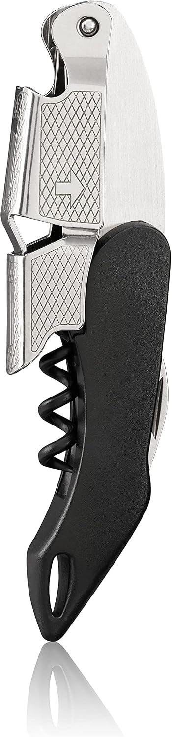 Recoil Waiters Corkscrew Wine Opener, Durable Stainless Steel with Built-in Bottle Opener and 4-Wheel Foil Cutter for Bartenders, Home Bar, Kitchen, Outdoor Party, Gifts for Wine Lovers, Set of 1