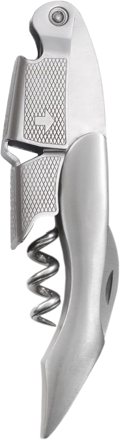 Recoil Waiters Corkscrew Wine Opener, Durable Stainless Steel with Built-in Bottle Opener and 4-Wheel Foil Cutter for Bartenders, Home Bar, Kitchen, Outdoor Party, Gifts for Wine Lovers, Set of 1