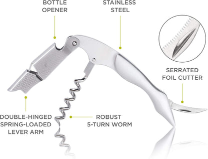Recoil Waiters Corkscrew Wine Opener, Durable Stainless Steel with Built-in Bottle Opener and 4-Wheel Foil Cutter for Bartenders, Home Bar, Kitchen, Outdoor Party, Gifts for Wine Lovers, Set of 1