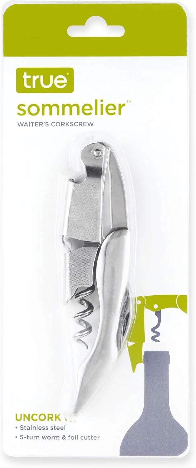 Recoil Waiters Corkscrew Wine Opener, Durable Stainless Steel with Built-in Bottle Opener and 4-Wheel Foil Cutter for Bartenders, Home Bar, Kitchen, Outdoor Party, Gifts for Wine Lovers, Set of 1