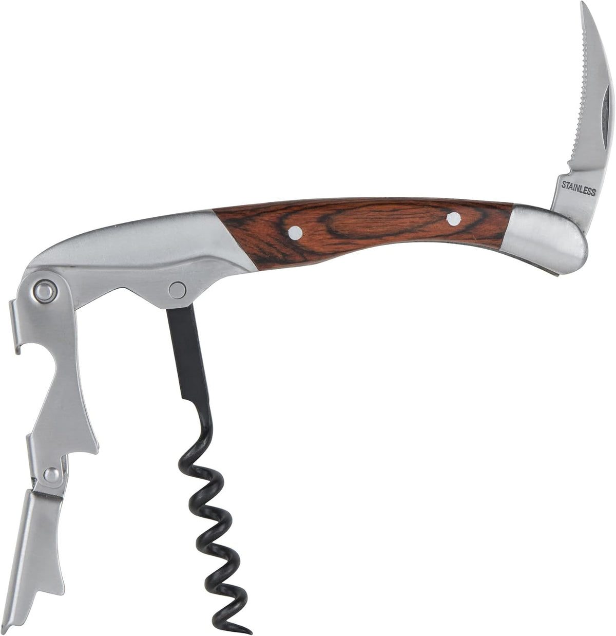 Recoil Waiters Corkscrew Wine Opener, Durable Stainless Steel with Built-in Bottle Opener and 4-Wheel Foil Cutter for Bartenders, Home Bar, Kitchen, Outdoor Party, Gifts for Wine Lovers, Set of 1