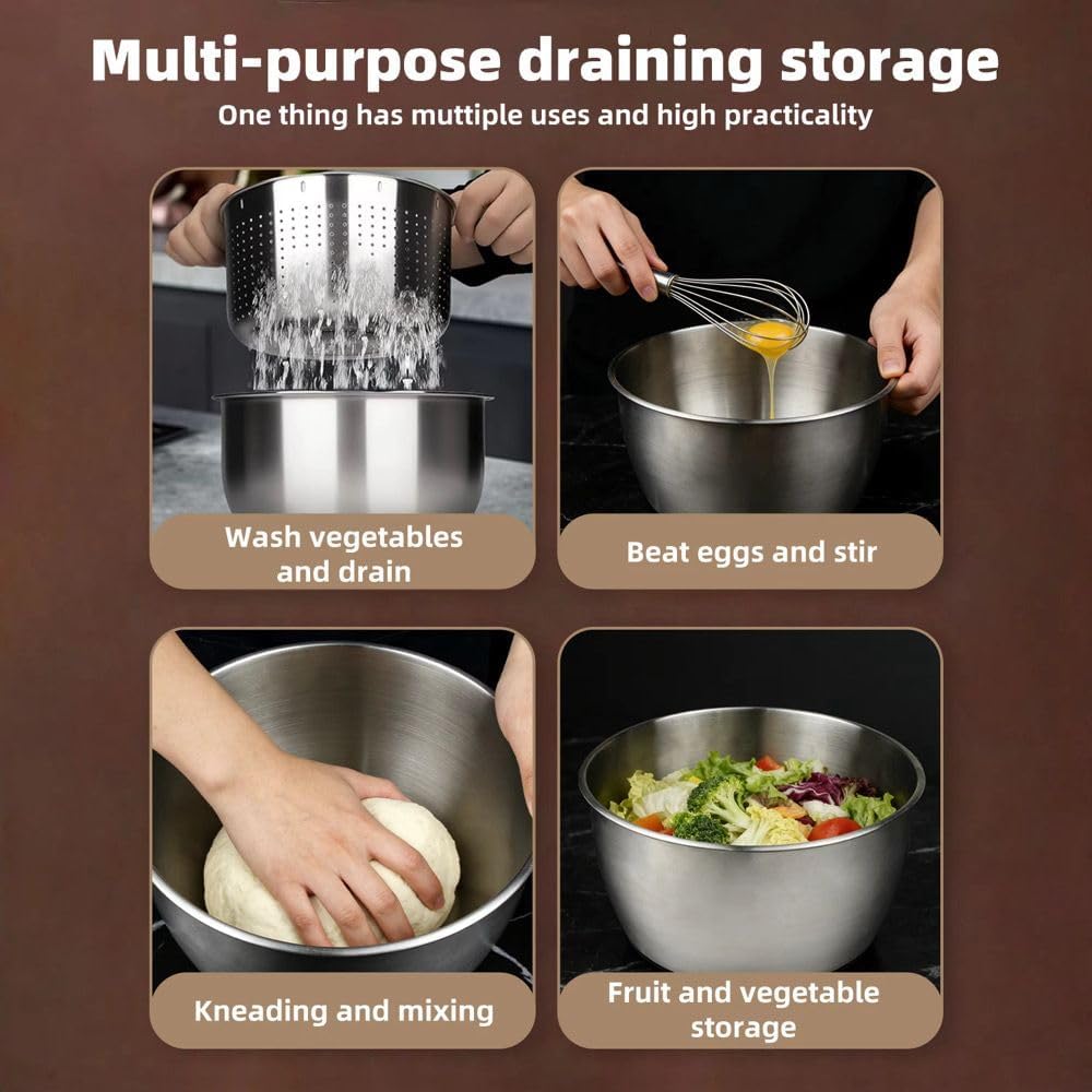 6L Stainless Steel Salad Spinner with Bonus Tong – Large Vegetable Spinner, Fruit Washer & Lettuce Dryer, Dishwasher‑Safe Stainless Salad Spinner with Strainer Bowl for Greens, Pasta & Small Fruits