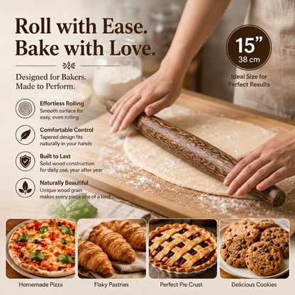 17.1 Inch Straight Rolling Pin – Smooth One-Piece Wooden Dough Roller for Baking, Cookies, Pizza Dough & Pastry