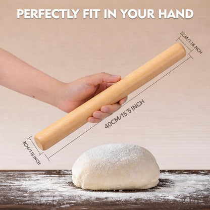 17.1 Inch Straight Rolling Pin – Smooth One-Piece Wooden Dough Roller for Baking, Cookies, Pizza Dough & Pastry