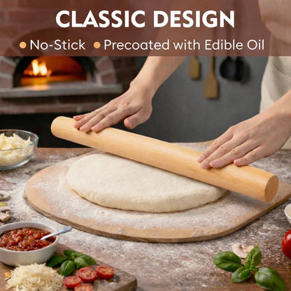 17.1 Inch Straight Rolling Pin – Smooth One-Piece Wooden Dough Roller for Baking, Cookies, Pizza Dough & Pastry