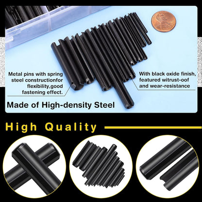 450 Pcs Split Roll Pin Assortment Set with Storage Case M2 M2 M3 M4 M5 M6 M2 M7 M8 M9 M10 Slotted Spring Steel Pins Black Dowel Tension Roll Pin for Home Improvement Automotive Machine Repair Tool