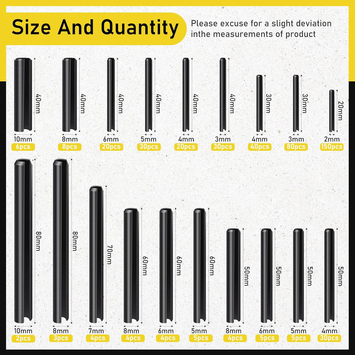 450 Pcs Split Roll Pin Assortment Set with Storage Case M2 M2 M3 M4 M5 M6 M2 M7 M8 M9 M10 Slotted Spring Steel Pins Black Dowel Tension Roll Pin for Home Improvement Automotive Machine Repair Tool