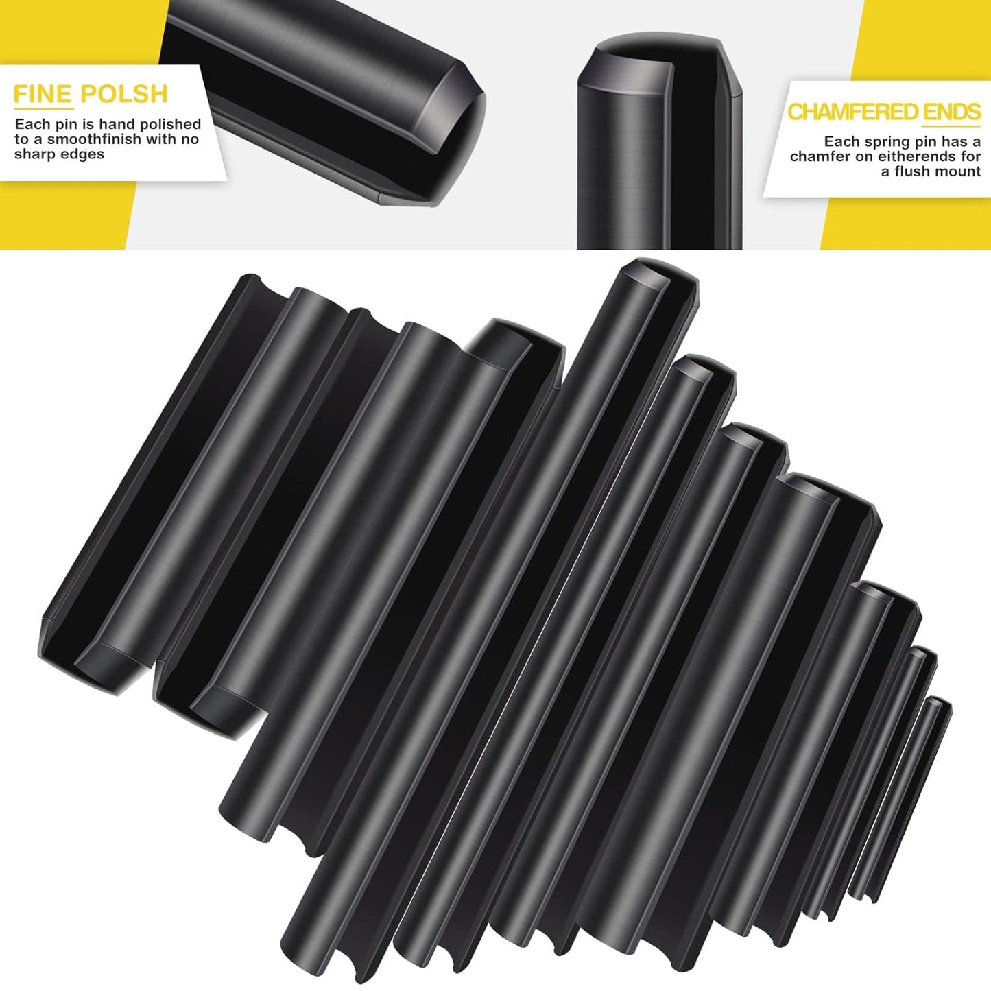 450 Pcs Split Roll Pin Assortment Set with Storage Case M2 M2 M3 M4 M5 M6 M2 M7 M8 M9 M10 Slotted Spring Steel Pins Black Dowel Tension Roll Pin for Home Improvement Automotive Machine Repair Tool