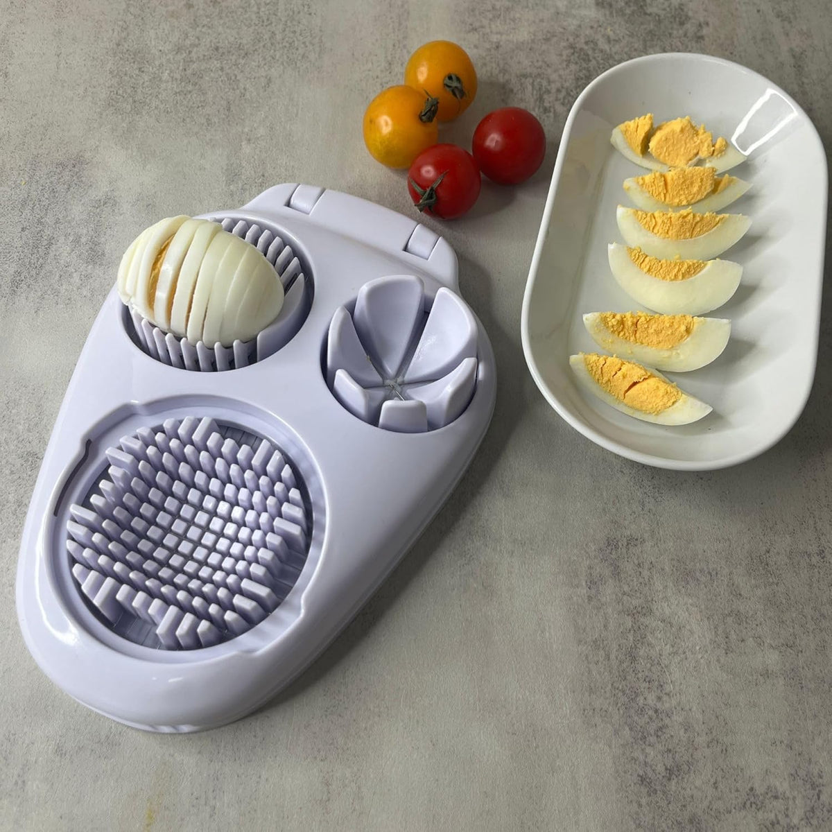 3 in 1 Boiled Egg Slicer Three Slicing Modes Kitchen Slicing Tool White | Tomato, Strawberry, Banana , Chopper, Egg Slicer Kitchen Small Tool