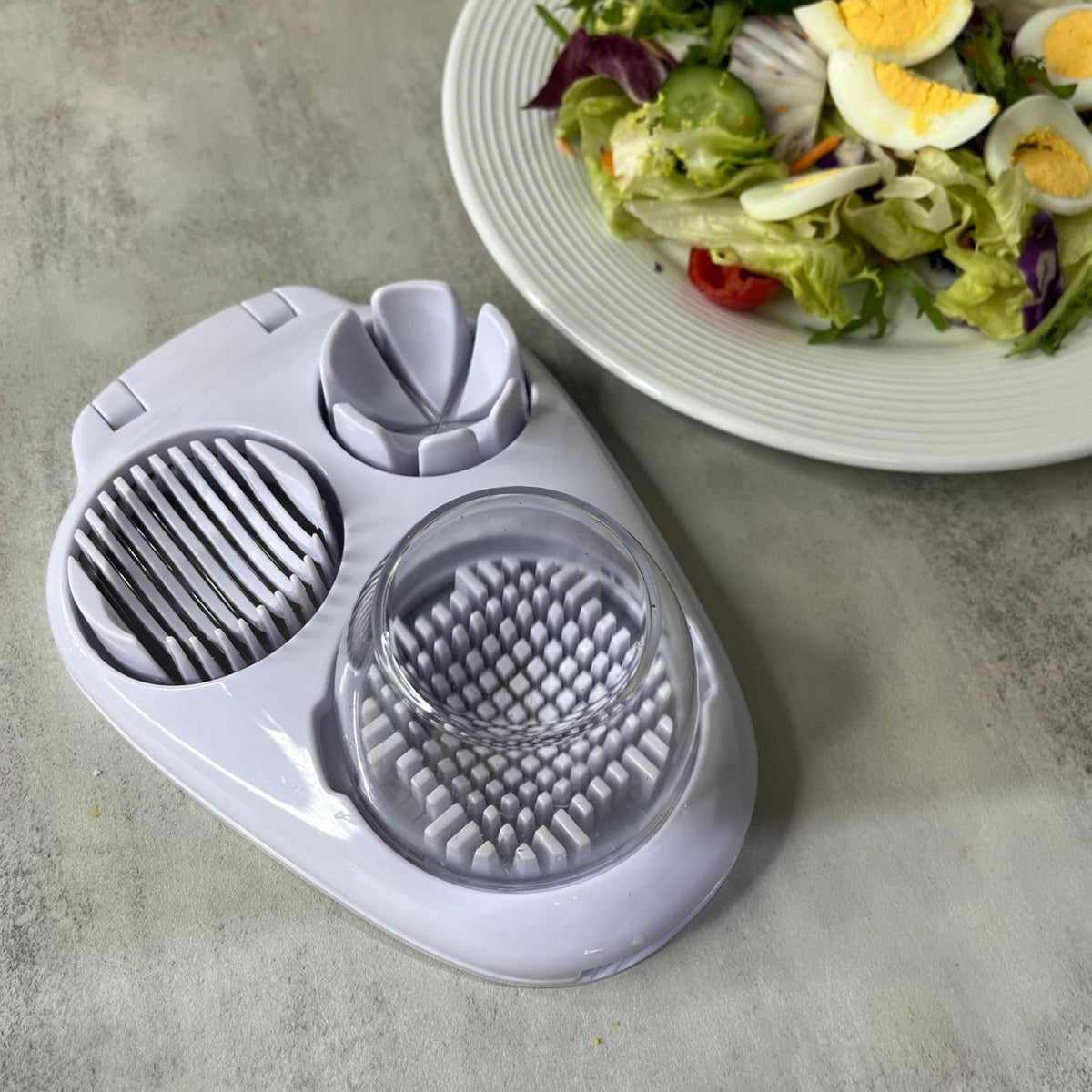 3 in 1 Boiled Egg Slicer Three Slicing Modes Kitchen Slicing Tool White | Tomato, Strawberry, Banana , Chopper, Egg Slicer Kitchen Small Tool