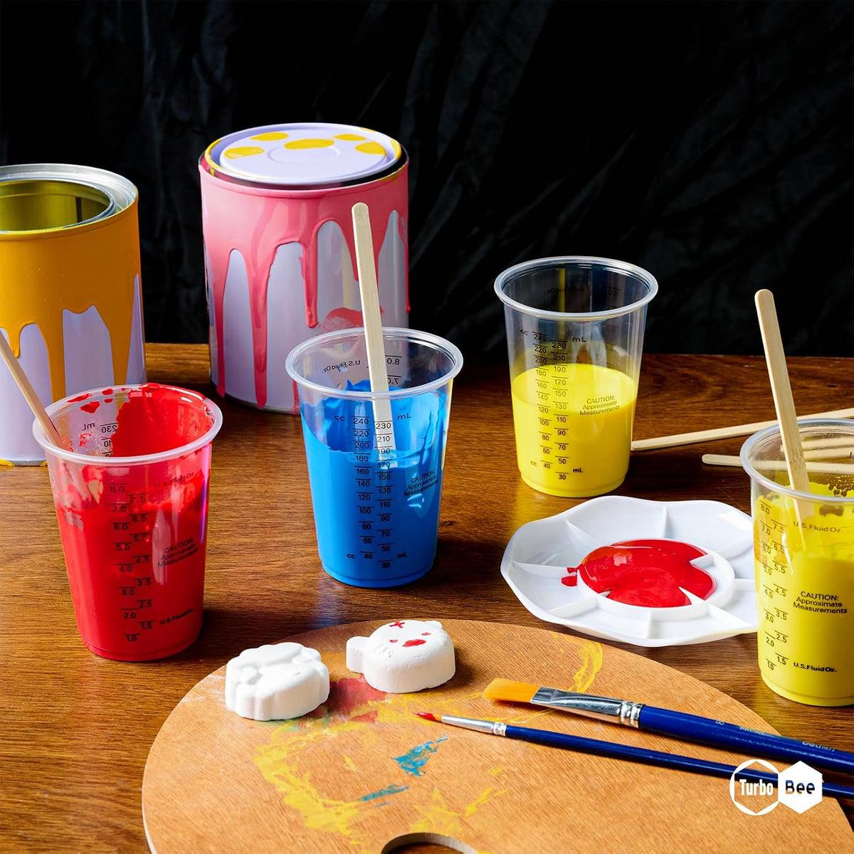 Plastic Measuring Cups 8OZ,100 PACK Disposable Mixing Cups with 100 Mixing Sticks,Paint Graduated Measuring Tumblers for Epoxy Resin, Paint Mixing, Art DIY