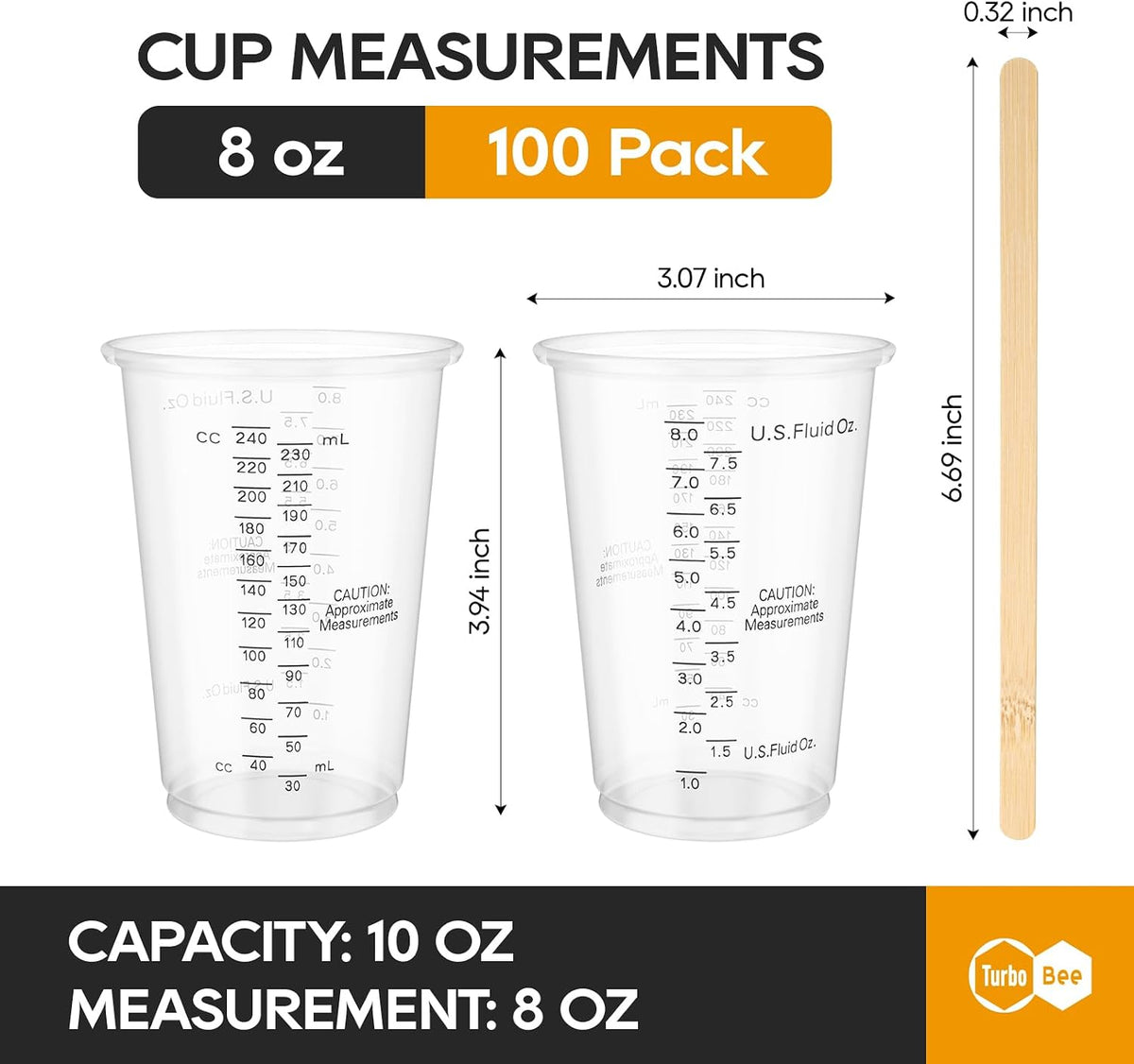 Plastic Measuring Cups 8OZ,100 PACK Disposable Mixing Cups with 100 Mixing Sticks,Paint Graduated Measuring Tumblers for Epoxy Resin, Paint Mixing, Art DIY