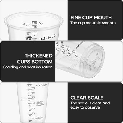 Plastic Measuring Cups 8OZ,100 PACK Disposable Mixing Cups with 100 Mixing Sticks,Paint Graduated Measuring Tumblers for Epoxy Resin, Paint Mixing, Art DIY