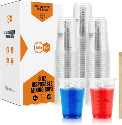 Plastic Measuring Cups 8OZ,100 PACK Disposable Mixing Cups with 100 Mixing Sticks,Paint Graduated Measuring Tumblers for Epoxy Resin, Paint Mixing, Art DIY
