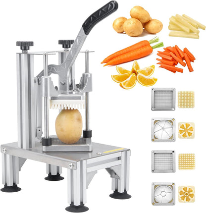 Commercial French Fries Cutter 1/4″ 3/8″ 6 Wedges 6 Wedges to Core Stainless Steel Blades Potato Slicer Fruit Chopper for Restaurant Home Kitchen Cutting, Sliver