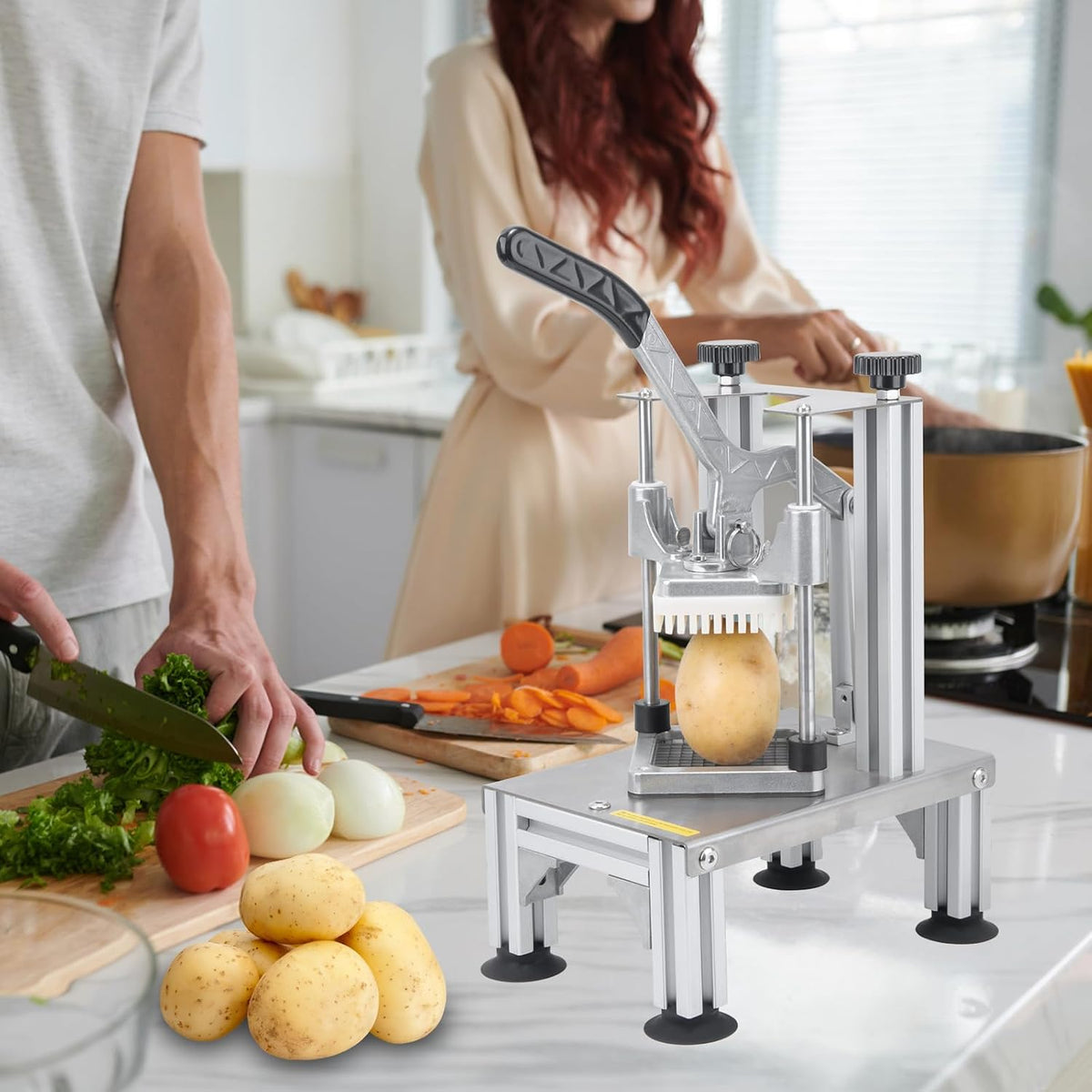 Commercial French Fries Cutter 1/4″ 3/8″ 6 Wedges 6 Wedges to Core Stainless Steel Blades Potato Slicer Fruit Chopper for Restaurant Home Kitchen Cutting, Sliver