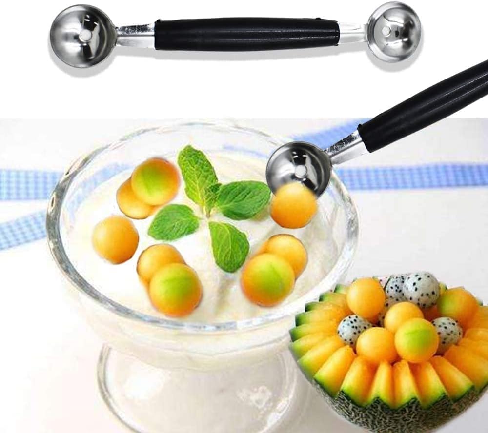 1Pc 2 in 1 Stainless Steel Melon Ballers,Double-Sided Fruit Melon Baller Spoon,Melon Scoop,Suitable Watermelon Cantaloupe Ice Cream,Non-Slip Grip,Kitchen Utensils and Gadgets,Fruit and Vegetable Tools