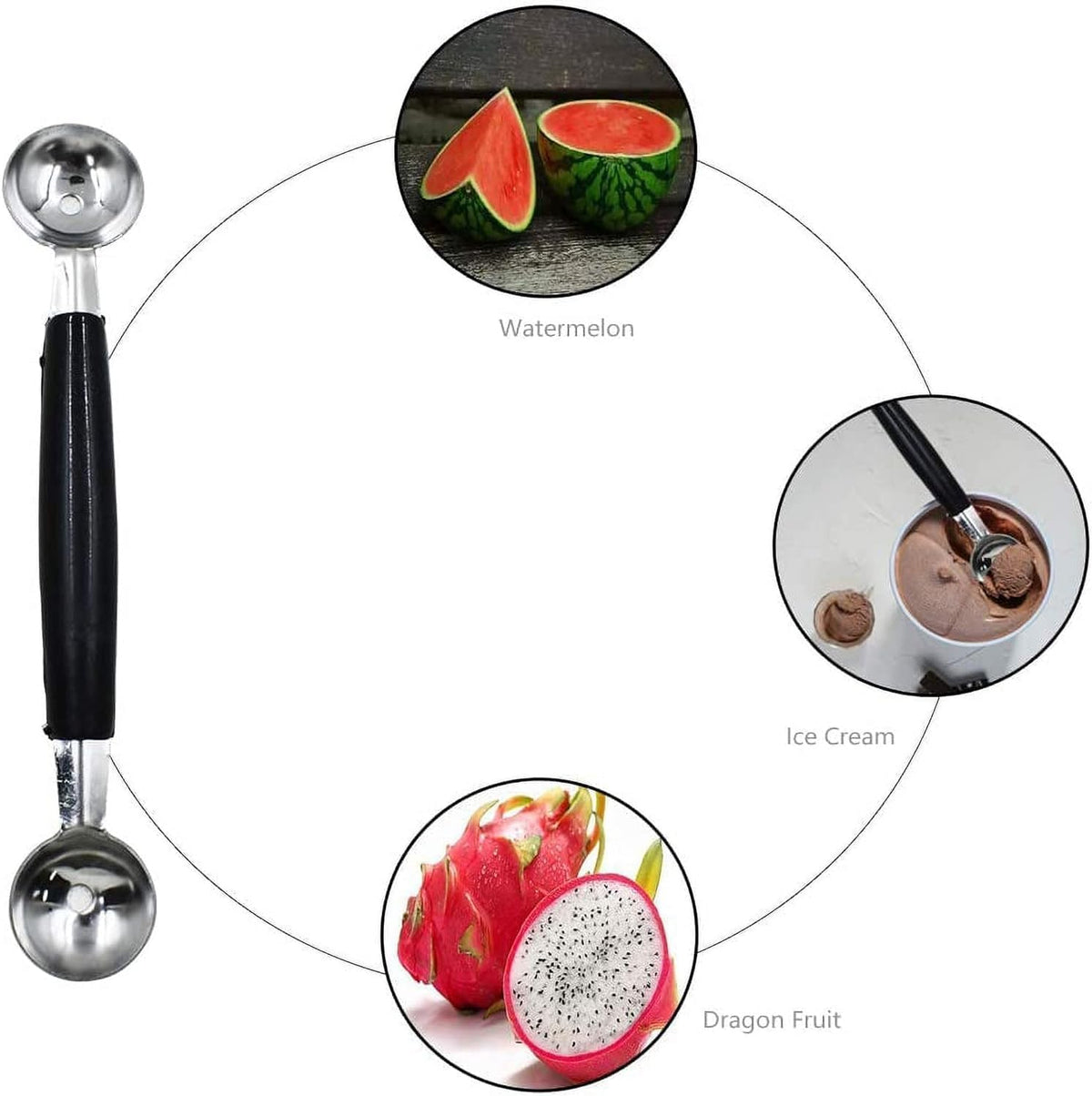 1Pc 2 in 1 Stainless Steel Melon Ballers,Double-Sided Fruit Melon Baller Spoon,Melon Scoop,Suitable Watermelon Cantaloupe Ice Cream,Non-Slip Grip,Kitchen Utensils and Gadgets,Fruit and Vegetable Tools