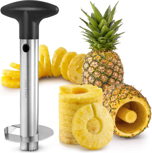 Stainless Steel Pineapple Corer & Slicer – Heavy Duty Pineapple Cutter & Eye Removal Tool – Effortless Core Remover Tool with Sharp Reinforced Blade & Ergonomic Handle - Black