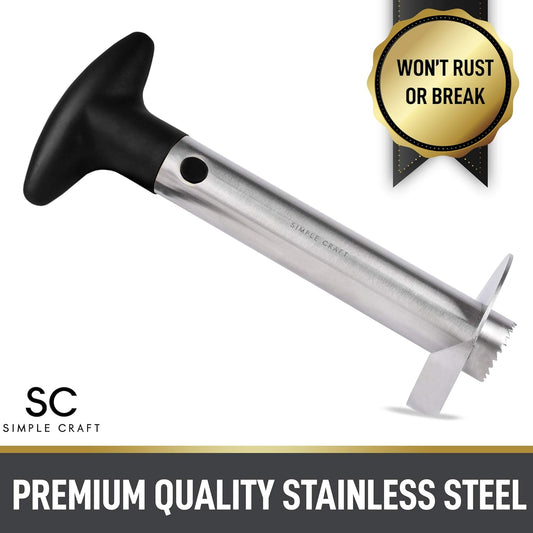 Stainless Steel Pineapple Corer & Slicer – Heavy Duty Pineapple Cutter & Eye Removal Tool – Effortless Core Remover Tool with Sharp Reinforced Blade & Ergonomic Handle - Black