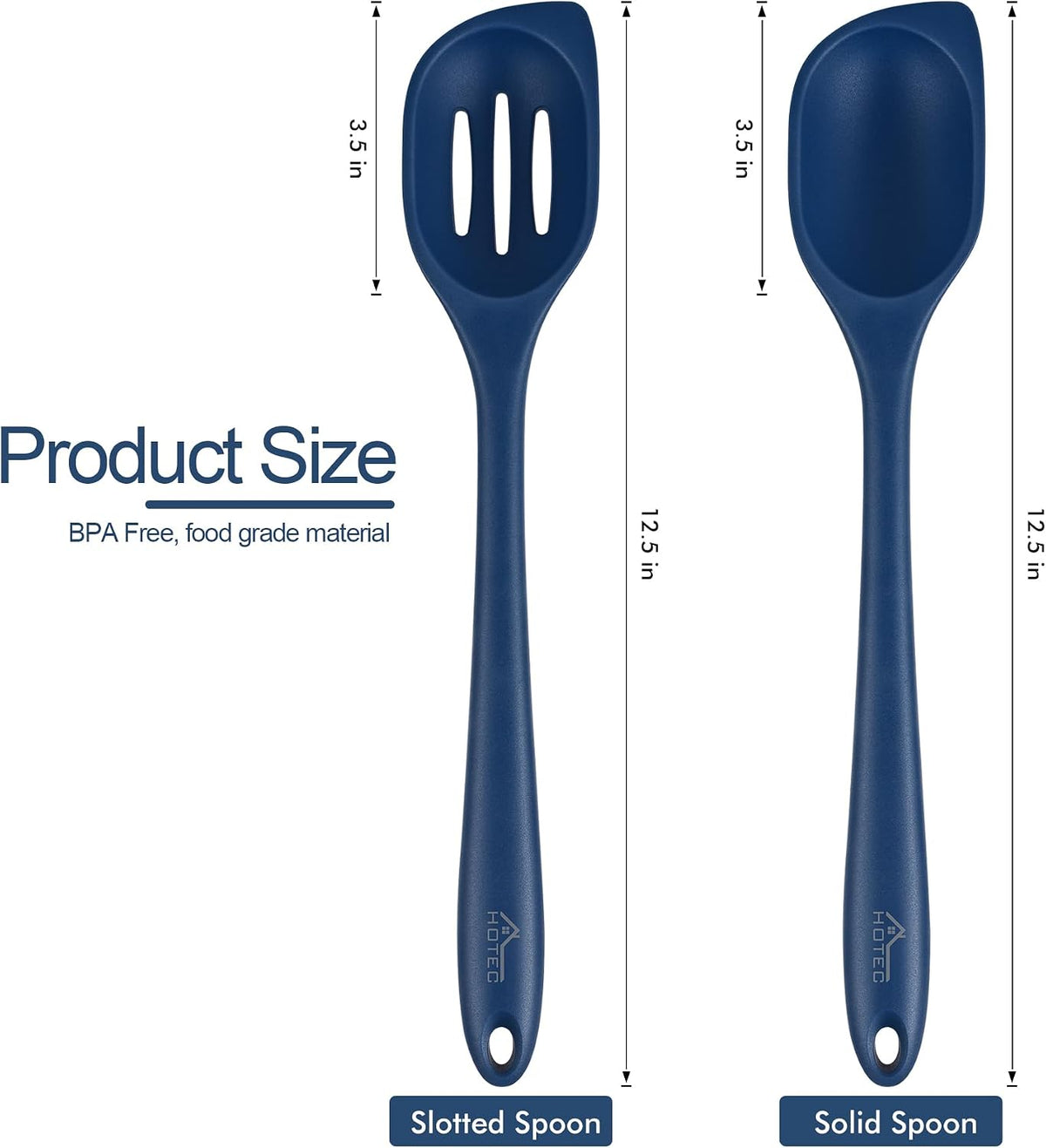 2-Pack 12.5 inch Silicone Cooking Spoon Spatula, Classic Blue